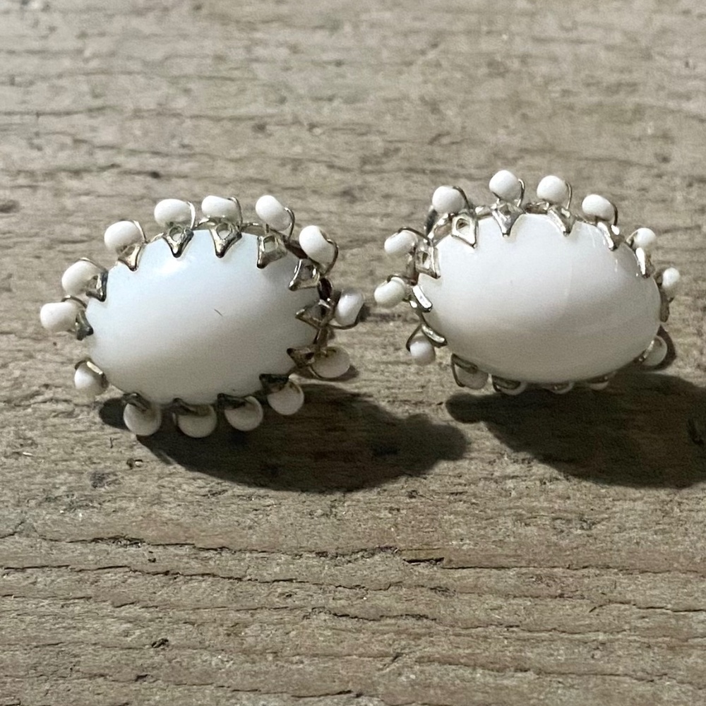 Vintage Signed Miriam Haskell White Earrings - image 1
